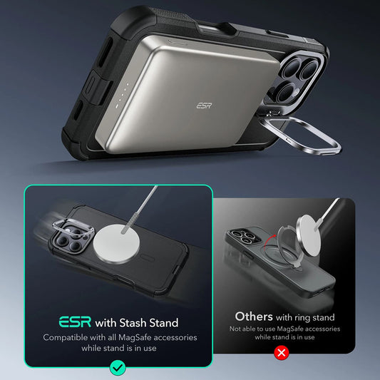 MagSafe tok Apple iPhone 16 Pro-hoz, ESR, Cyber Armor Kickstand, Fekete