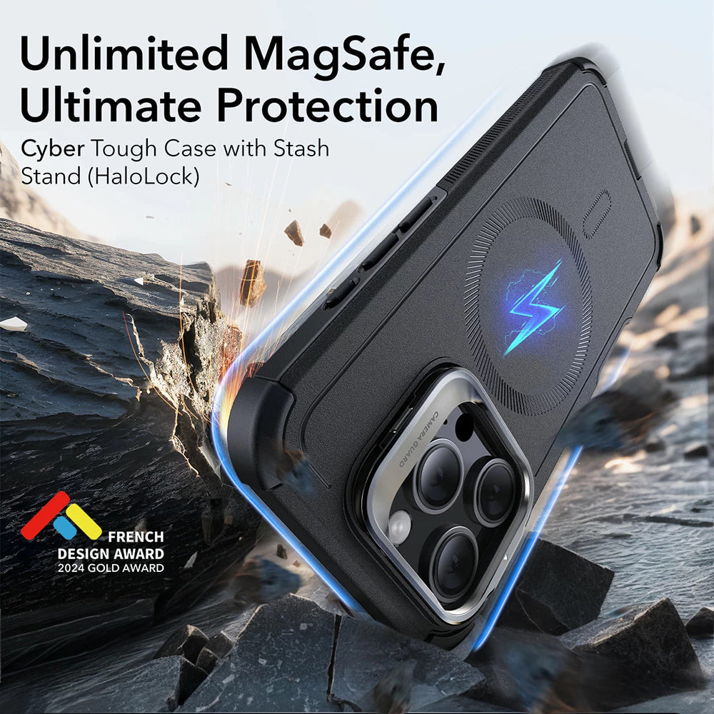 MagSafe tok Apple iPhone 16 Pro-hoz, ESR, Cyber Armor Kickstand, Zöld