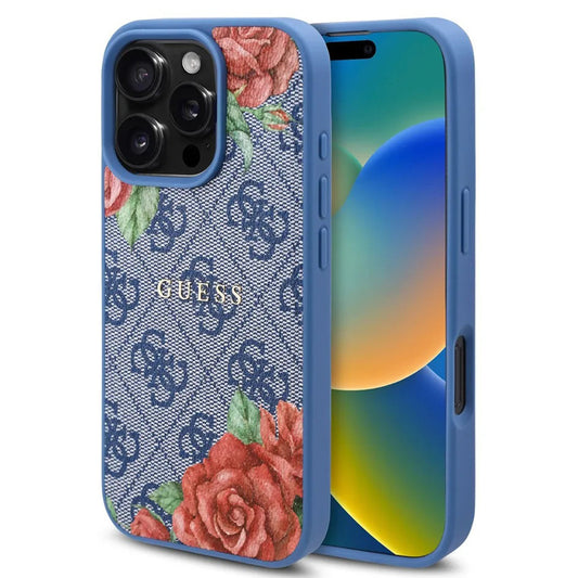 MagSafe tok Apple iPhone 16 Pro-hoz, Guess, 4G Flowers Print, Kék