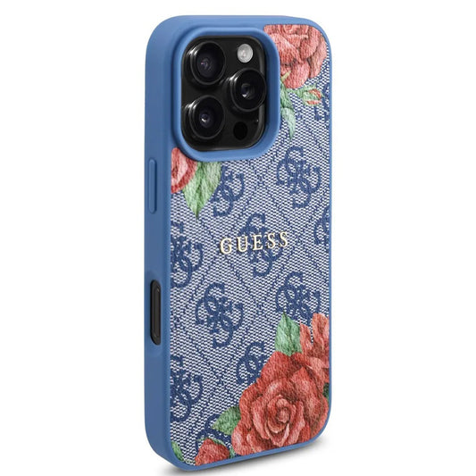 MagSafe tok Apple iPhone 16 Pro-hoz, Guess, 4G Flowers Print, Kék