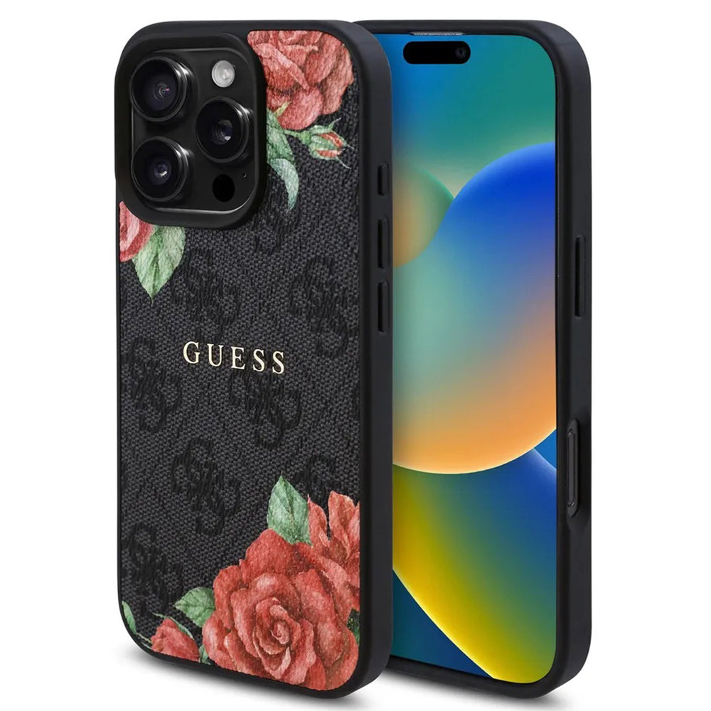 MagSafe tok Apple iPhone 16 Pro-hoz, Guess, 4G Flowers Print, Fekete