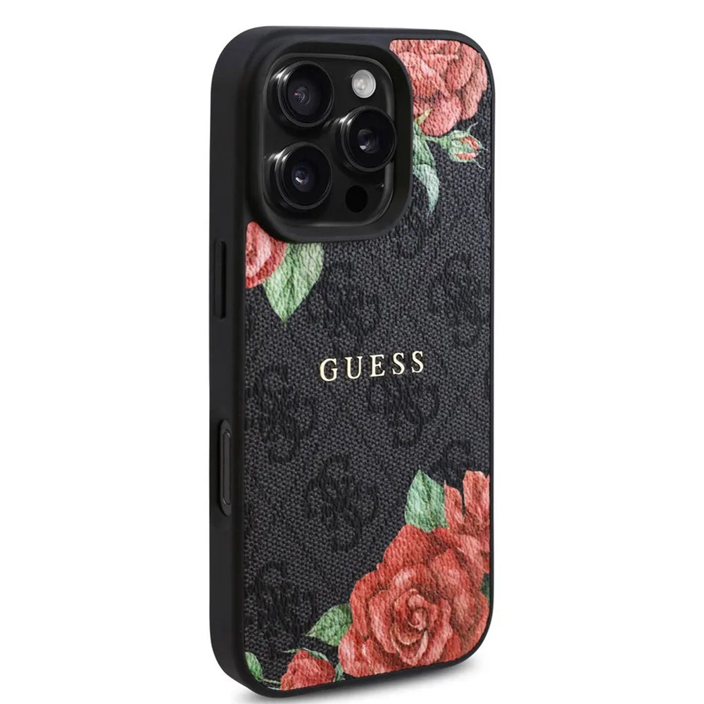 MagSafe tok Apple iPhone 16 Pro-hoz, Guess, 4G Flowers Print, Fekete