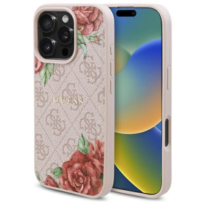 MagSafe tok Apple iPhone 16 Pro-hoz, Guess, 4G Flowers Print, Rózsaszín