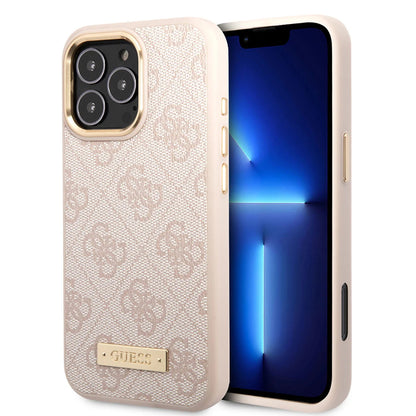 MagSafe tok Apple iPhone 16 Pro-hoz, Guess, 4G Logo Plate, Rózsaszín