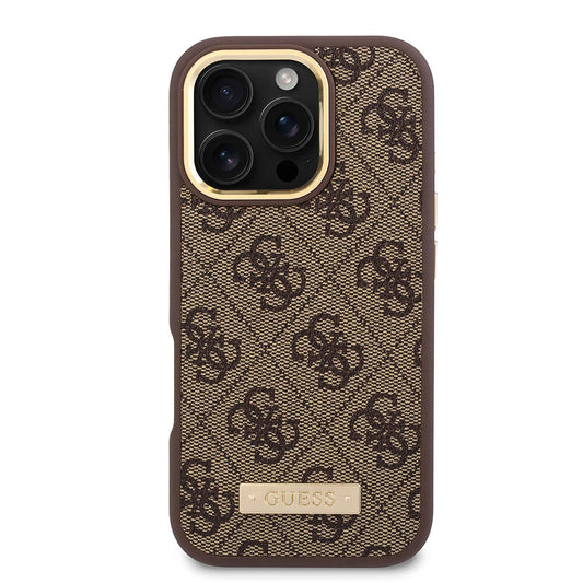 MagSafe tok Apple iPhone 16 Pro-hoz, Guess, 4G Logo Plate, Rózsaszín