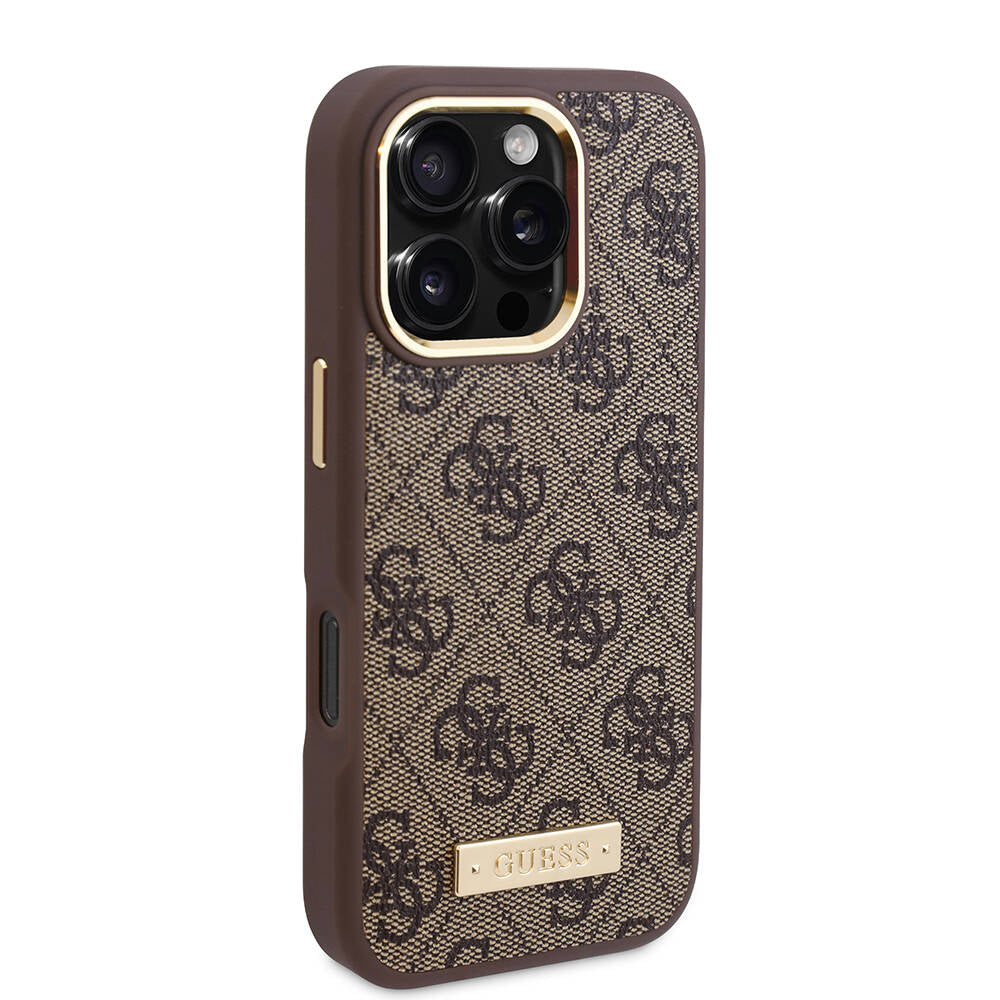 MagSafe tok Apple iPhone 16 Pro-hoz, Guess, 4G Logo Plate, Rózsaszín