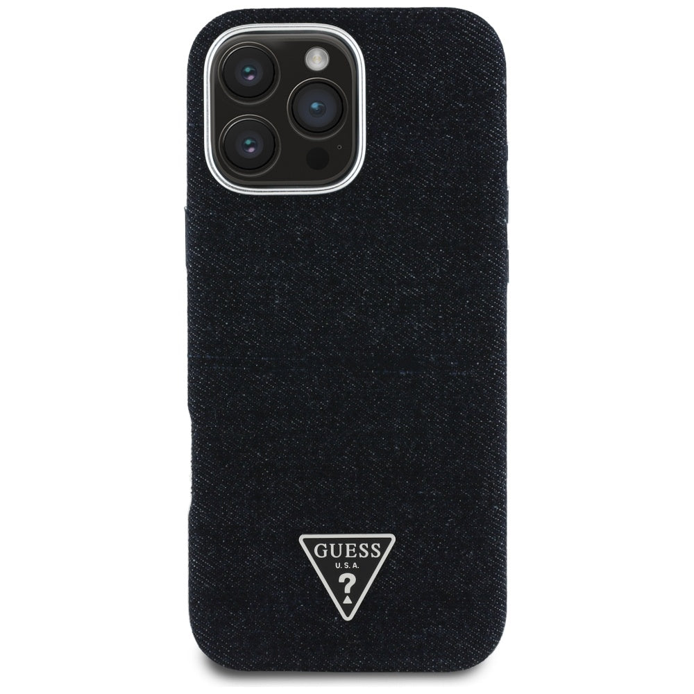 MagSafe Case for Apple iPhone 16 Pro, Guess, Denim Triangle Logo, Black
