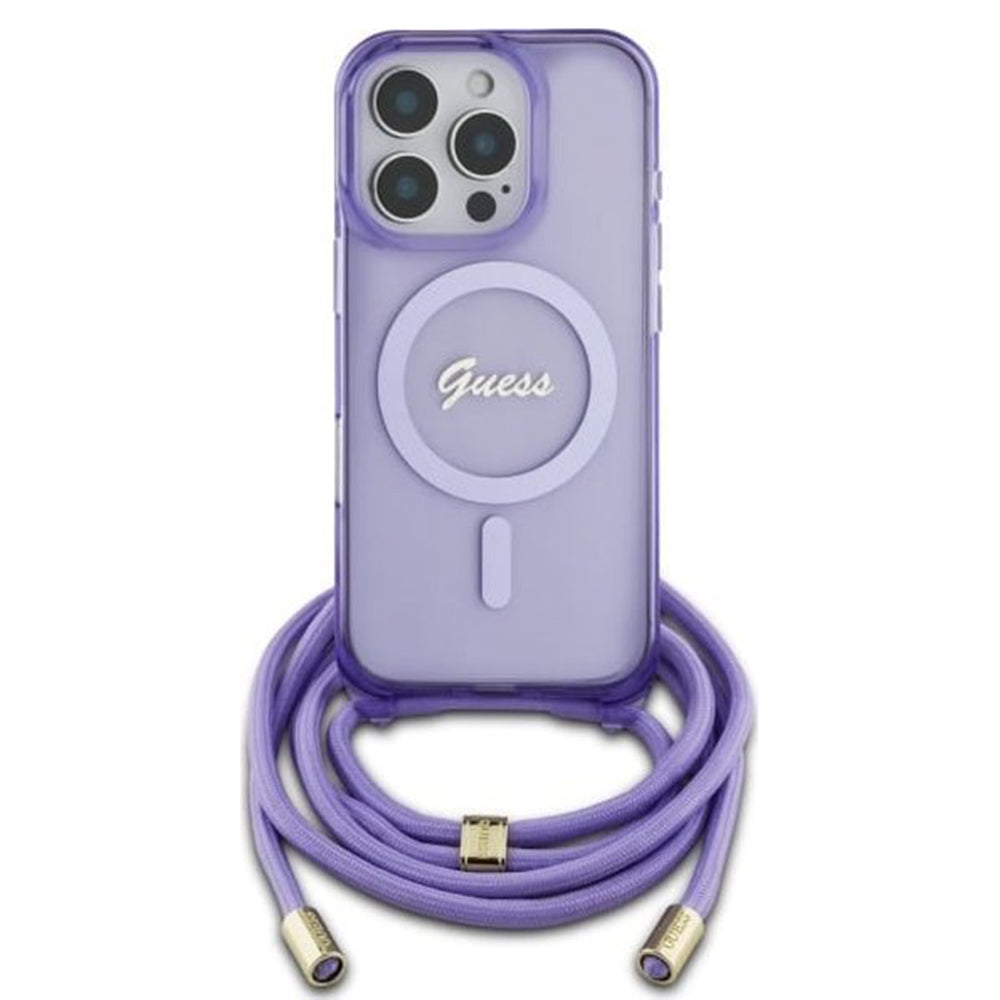 MagSafe tok Apple iPhone 16 Pro-hoz, Guess, IML Crossbody Cord Script, Lila
