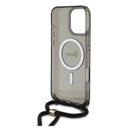MagSafe tok Apple iPhone 16 Pro-hoz, Guess, IML Crossbody Cord Script, Fekete