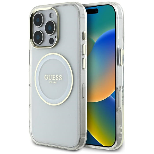 MagSafe tok Apple iPhone 16 Pro-hoz, Guess, IML Metal Colored Circle, Fehér