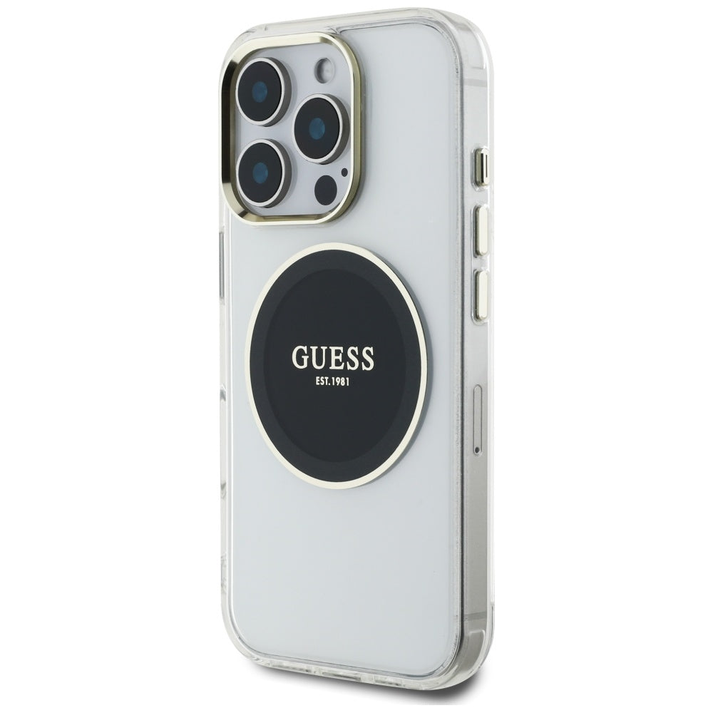 MagSafe tok Apple iPhone 16 Pro-hoz, Guess, IML Metal Colored Circle, Fekete