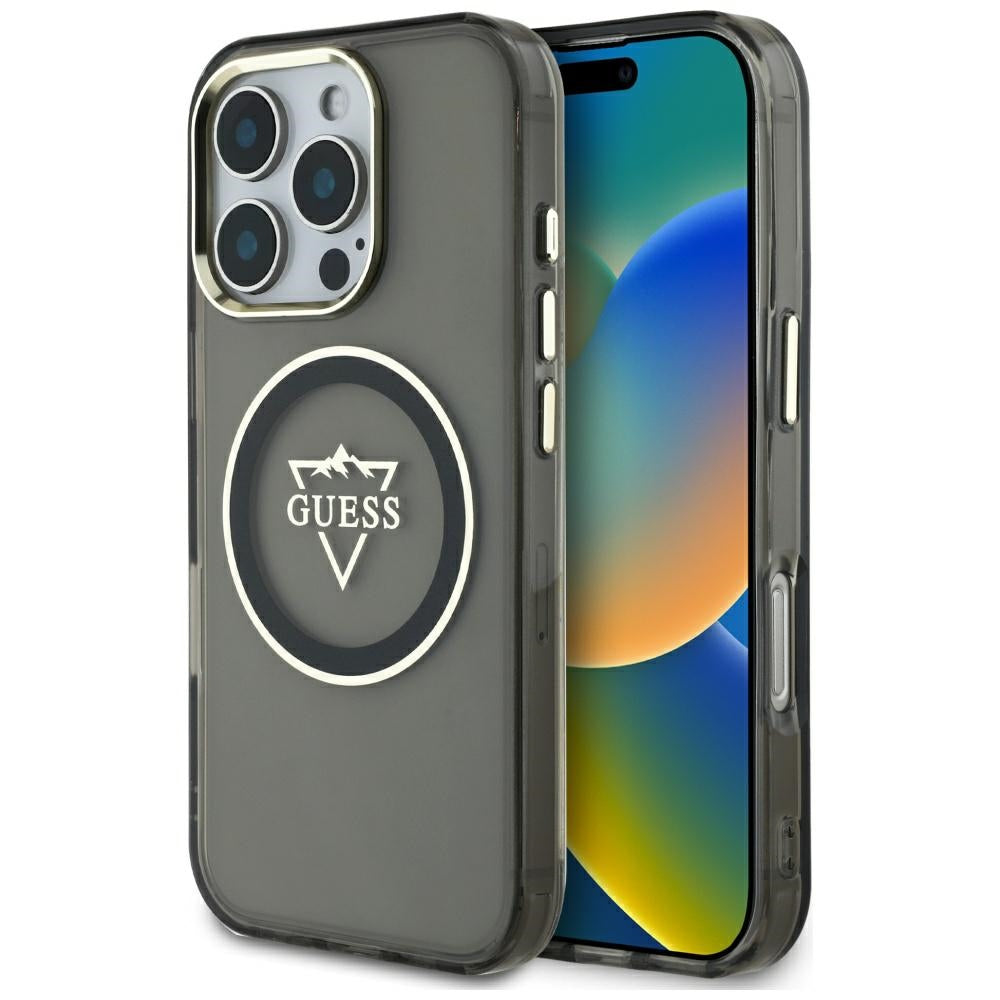 MagSafe tok Apple iPhone 16 Pro-hoz, Guess, IML Metal Mountain Logo, Fekete