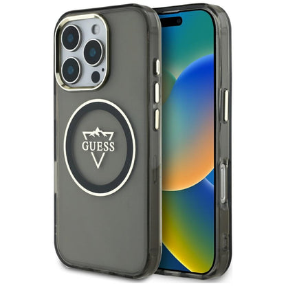 MagSafe tok Apple iPhone 16 Pro-hoz, Guess, IML Metal Mountain Logo, Fekete