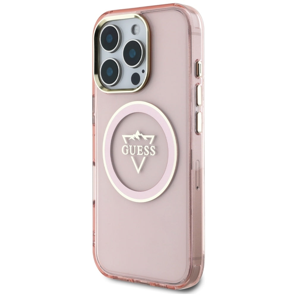 MagSafe Case for Apple iPhone 16 Pro, Guess, IML Metal Mountain Logo, Pink