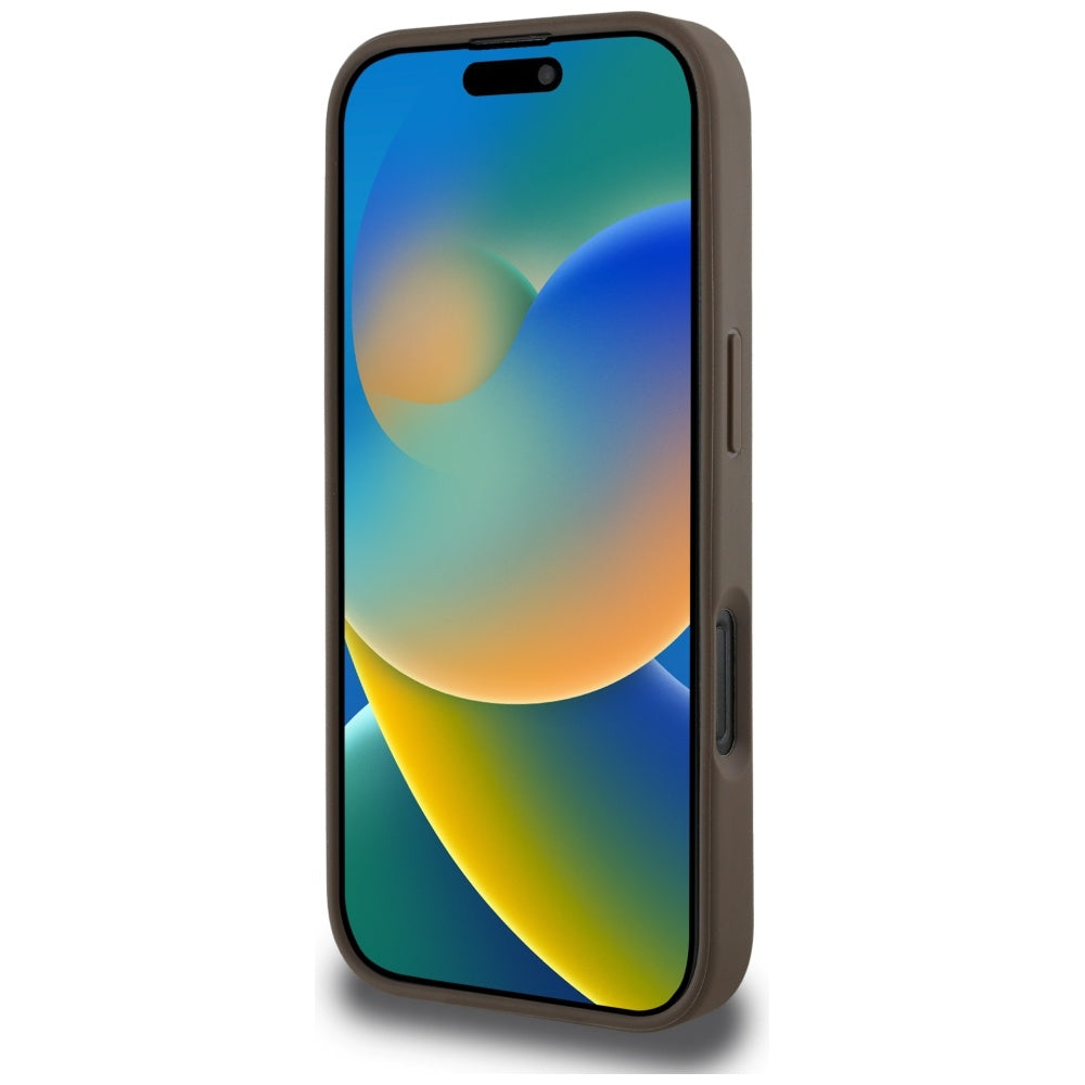 MagSafe tok Apple iPhone 16 Pro-hoz, Guess, Peony Grained Hot Stamp Triangle, Barna