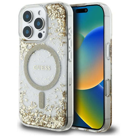MagSafe tok Apple iPhone 16 Pro-hoz, Guess, Resin Bottom Glitter, Arany