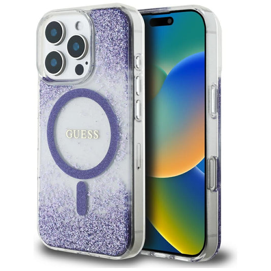 MagSafe tok Apple iPhone 16 Pro-hoz, Guess, Resin Bottom Glitter, Lila