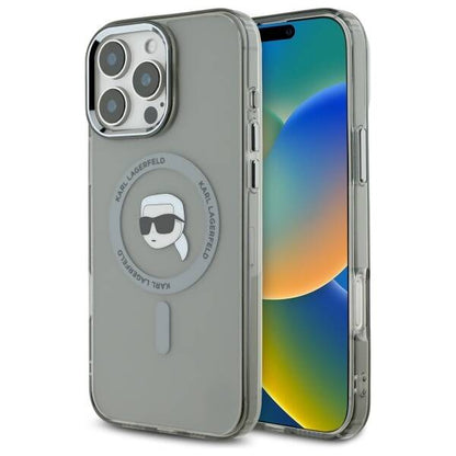 MagSafe Case for Apple iPhone 16 Pro, Karl Lagerfeld, IML Metal Karl's Head, Black