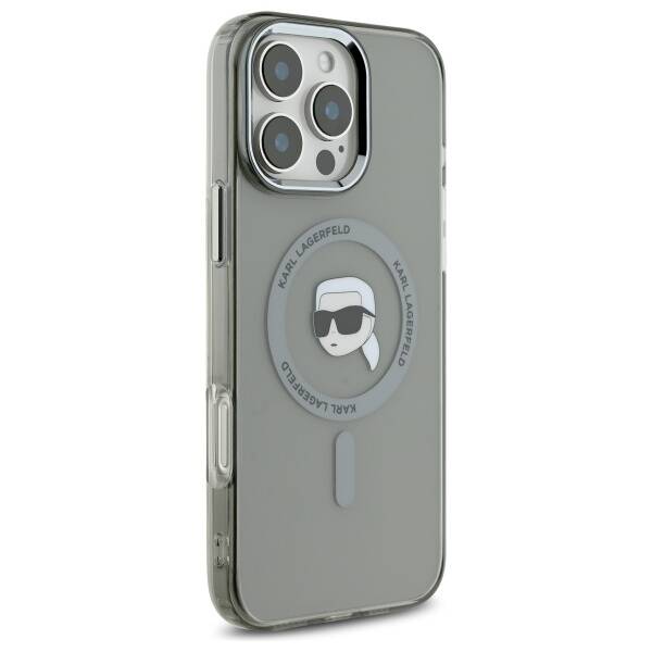 MagSafe Case for Apple iPhone 16 Pro, Karl Lagerfeld, IML Metal Karl's Head, Black