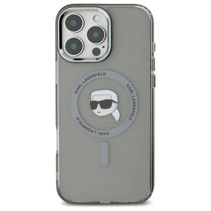 MagSafe Case for Apple iPhone 16 Pro, Karl Lagerfeld, IML Metal Karl's Head, Black