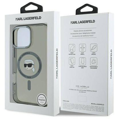 MagSafe Case for Apple iPhone 16 Pro, Karl Lagerfeld, IML Metal Karl's Head, Black