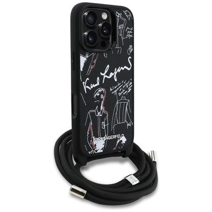 MagSafe tok Apple iPhone 16 Pro-hoz, Karl Lagerfeld, Saffiano Crossbody, Fekete