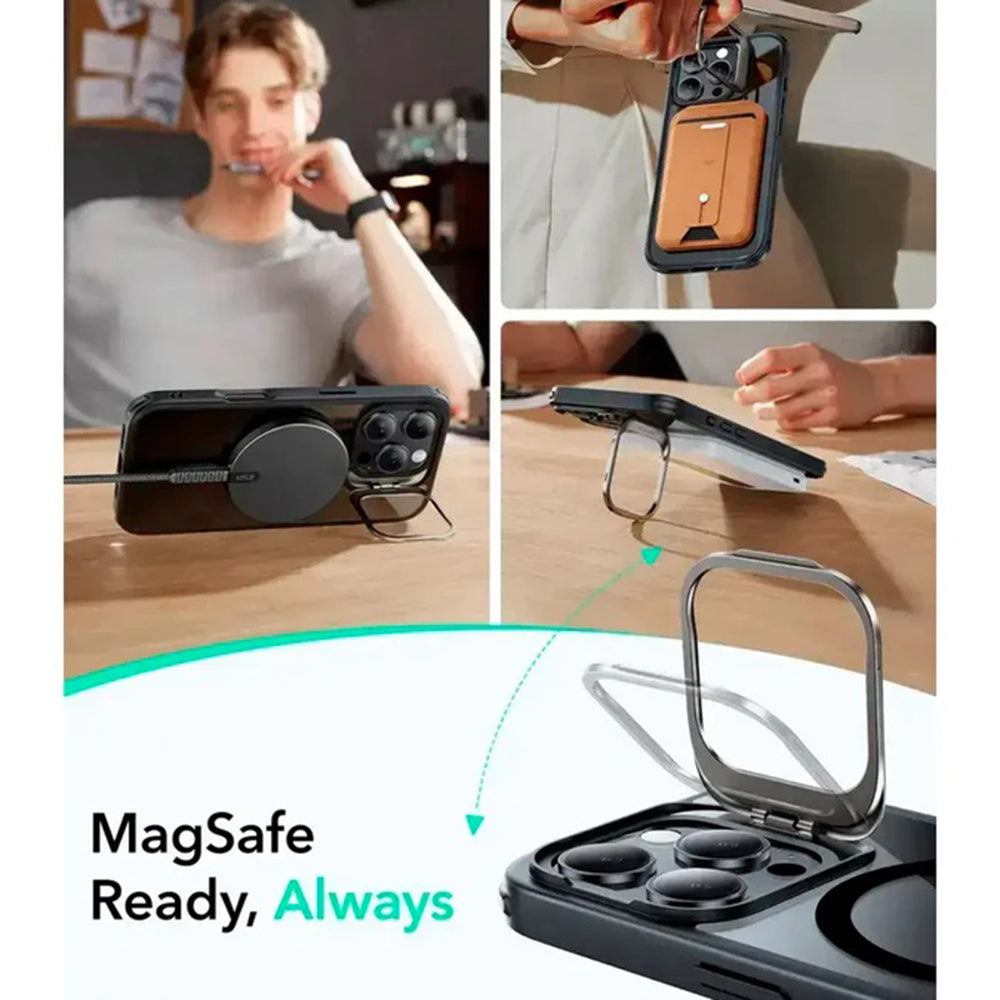MagSafe tok Apple iPhone 16 Pro Max-hoz, ESR, Classic Hybrid Kickstand Slide, Átlátszó Fekete