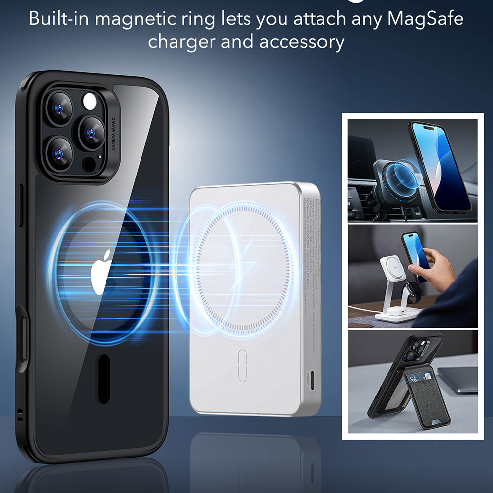 MagSafe tok Apple iPhone 16 Pro Max-hoz, ESR, Classic Hybrid, Átlátszó Fekete