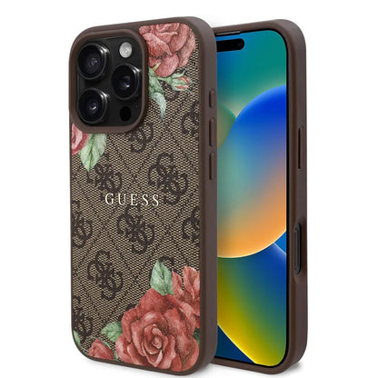 MagSafe tok Apple iPhone 16 Pro Max-hoz, Guess, 4G Flowers Print, Barna