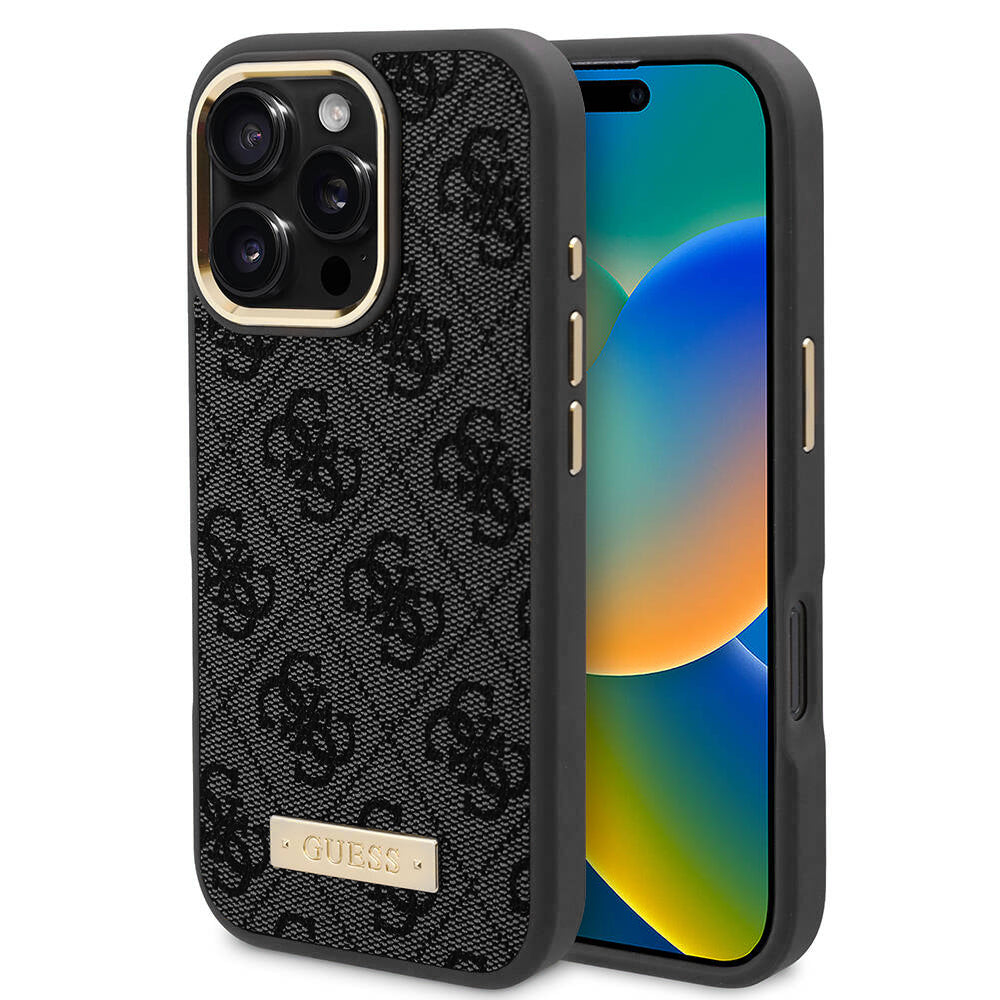 MagSafe tok Apple iPhone 16 Pro Max-hoz, Guess, 4G Logo Plate, Fekete