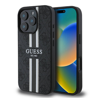 MagSafe tok Apple iPhone 16 Pro Max-hez, Guess, 4G Printed Stripes, Fekete