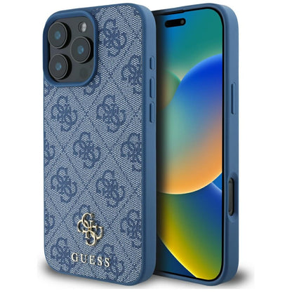 MagSafe Case for Apple iPhone 16 Pro Max, Guess, 4G Small and Classic Logo, Blue