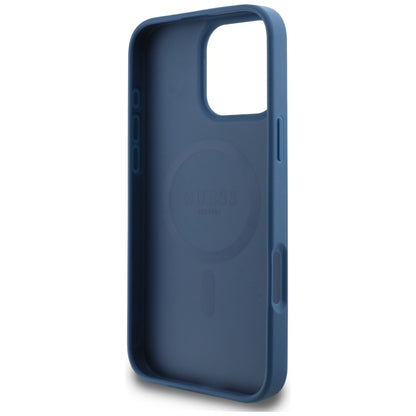 MagSafe Case for Apple iPhone 16 Pro Max, Guess, 4G Small and Classic Logo, Blue