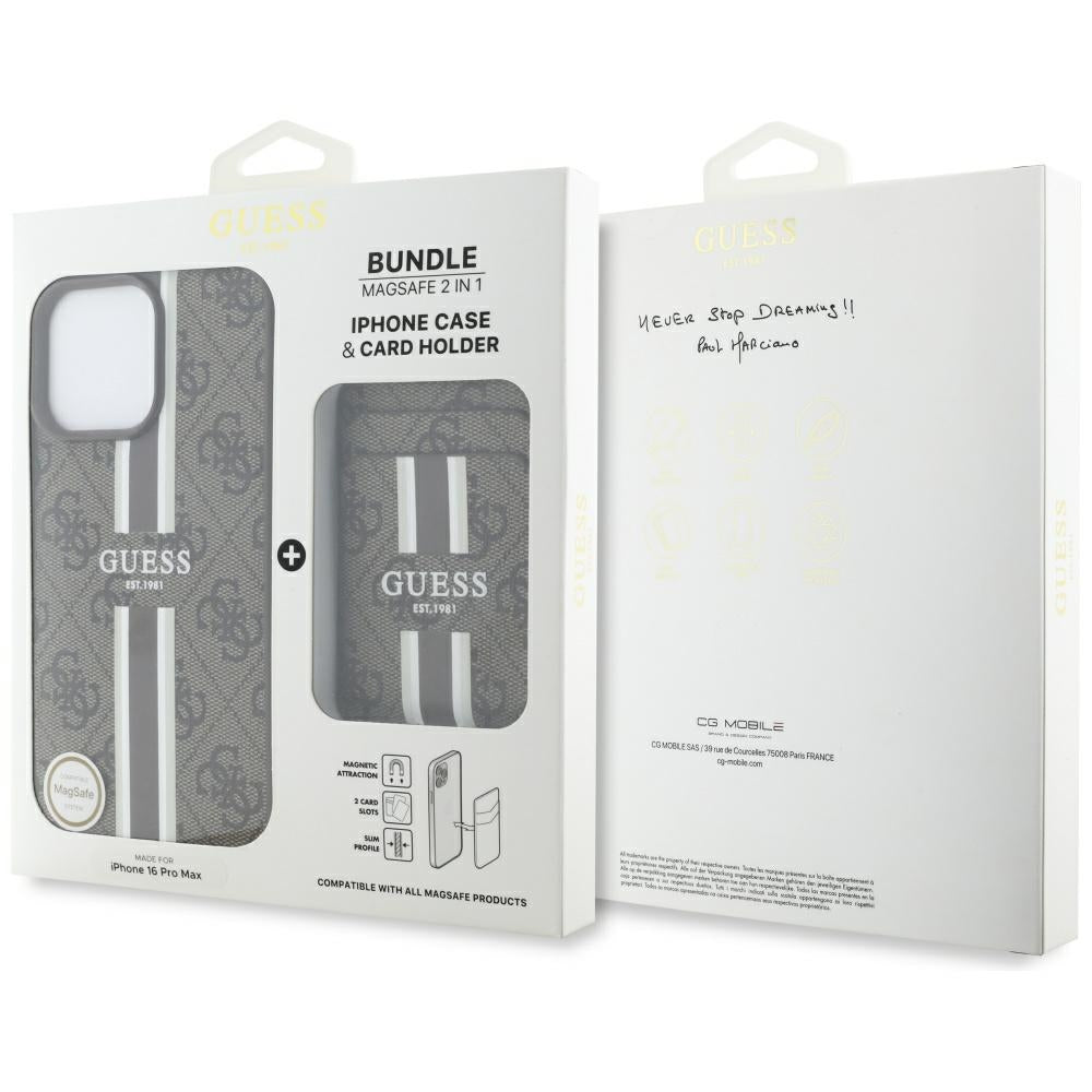 MagSafe tok Apple iPhone 16 Pro Max-hez, Guess, Cardslot 4G Stripes, Barna