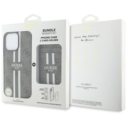 MagSafe tok Apple iPhone 16 Pro Max-hez, Guess, Cardslot 4G Stripes, Barna