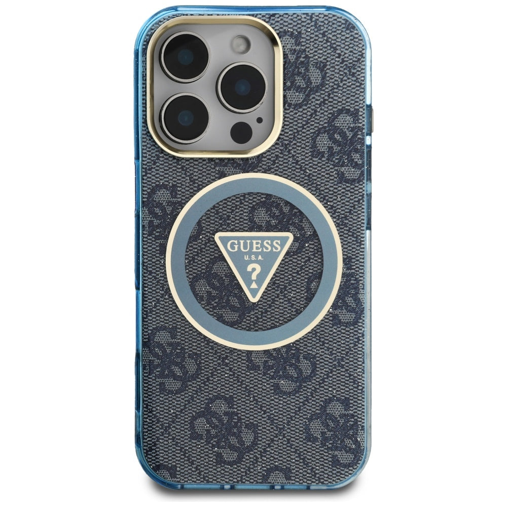 MagSafe Case for Apple iPhone 16 Pro Max, Guess, IML Glitter 4G Circle Triangle, Blue