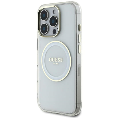 MagSafe Case for Apple iPhone 16 Pro Max, Guess, IML Metal Colored Circle, White