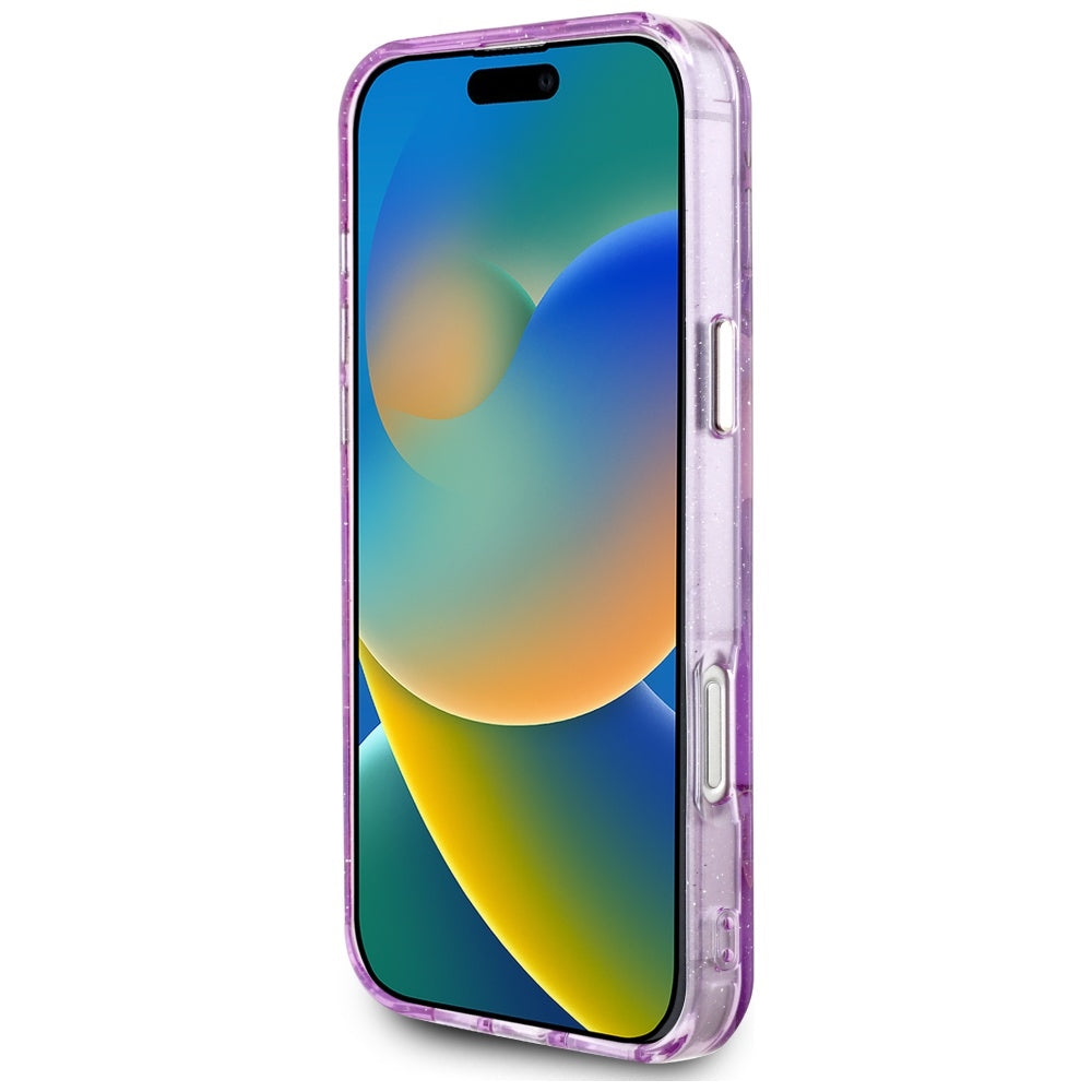 MagSafe tok Apple iPhone 16 Pro Max-hoz, Guess, IML Metal Glitter Flowers Triangle, Lila