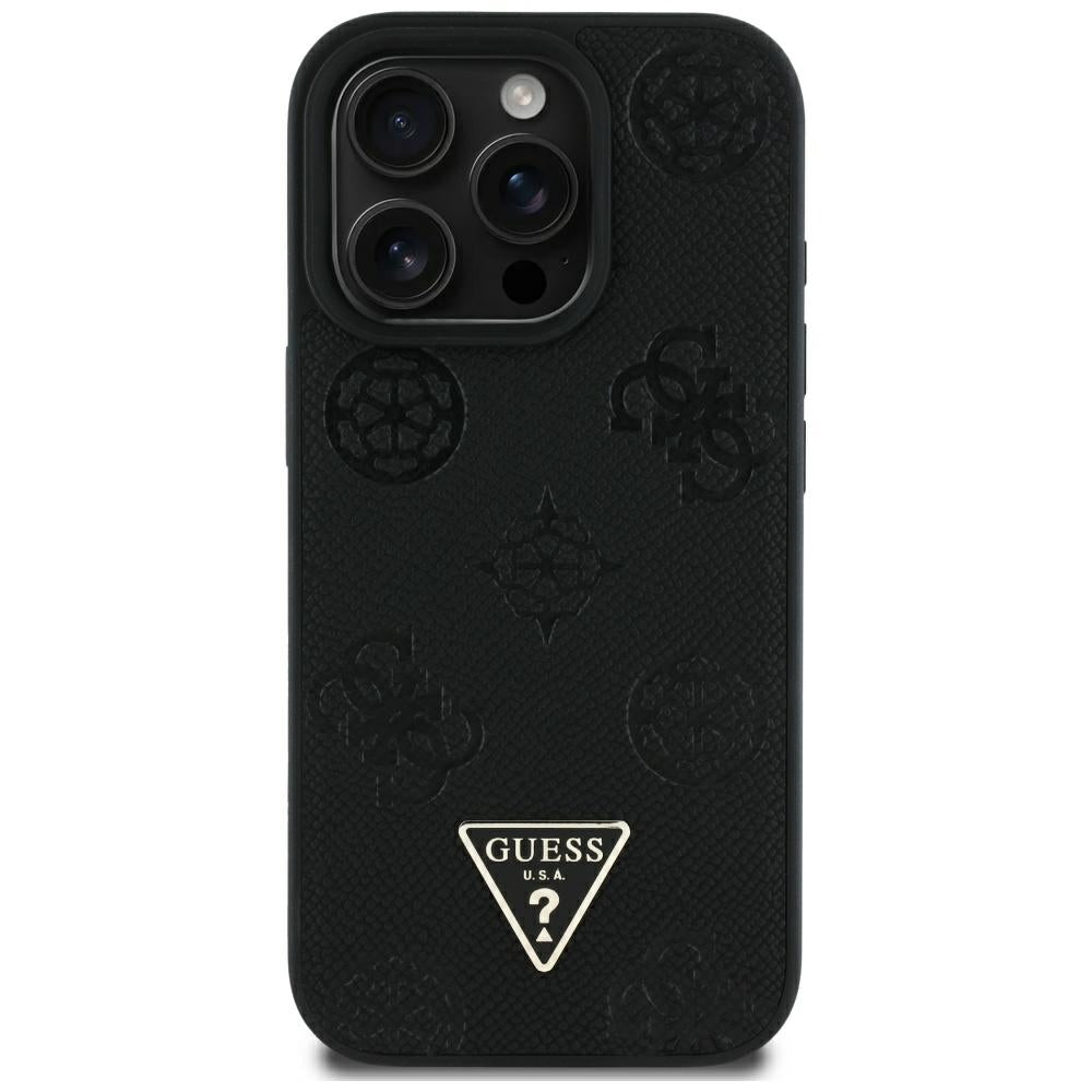 MagSafe tok Apple iPhone 16 Pro Max-hoz, Guess, Peony Grained Hot Stamp Triangle, Fekete