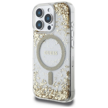 MagSafe Case for Apple iPhone 16 Pro Max, Guess, Resin Bottom Glitter, Gold