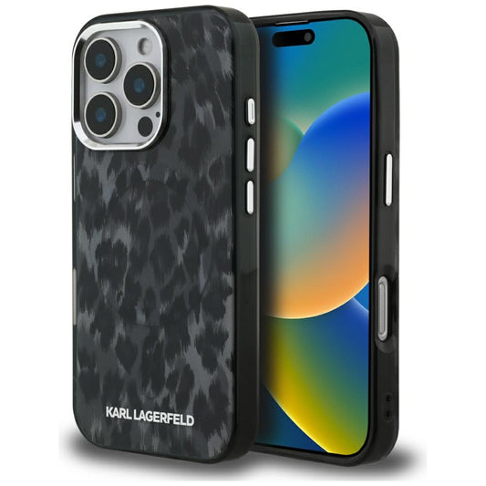 MagSafe tok Apple iPhone 16 Pro Max-hez, Karl Lagerfeld, IML Leopard minta, Fekete