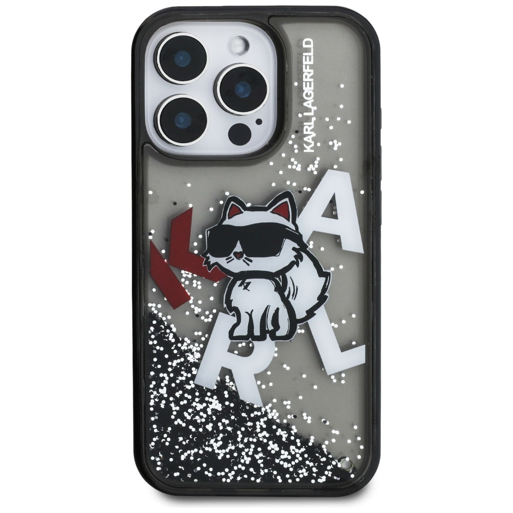 MagSafe tok Apple iPhone 16 Pro Max-hoz, Karl Lagerfeld, Liquid Glitter Choupette Logo, Fekete
