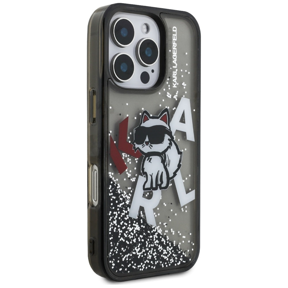 MagSafe tok Apple iPhone 16 Pro Max-hoz, Karl Lagerfeld, Liquid Glitter Choupette Logo, Fekete