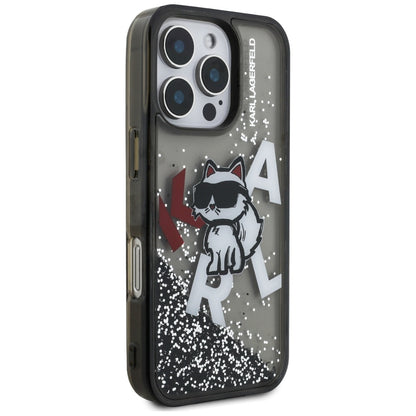 MagSafe tok Apple iPhone 16 Pro Max-hoz, Karl Lagerfeld, Liquid Glitter Choupette Logo, Fekete