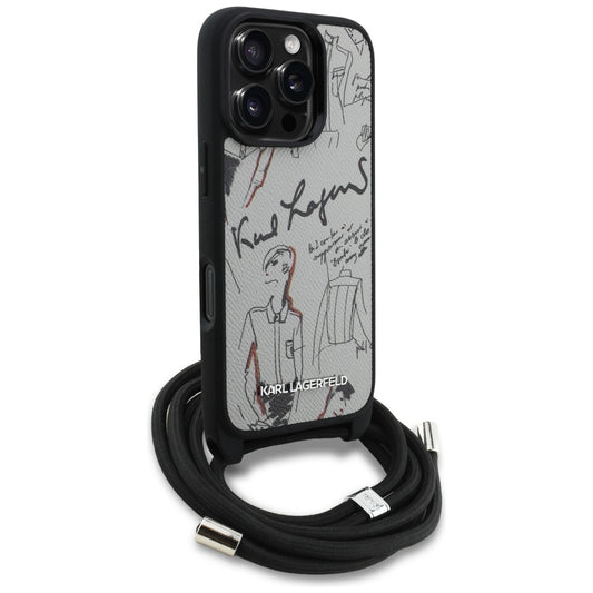 MagSafe Case for Apple iPhone 16 Pro Max, Karl Lagerfeld, Saffiano Crossbody, Grey