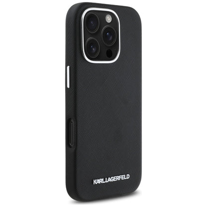 MagSafe tok Apple iPhone 16 Pro Max-hez, Karl Lagerfeld, Saffiano teljesen beburkolt hosszúkás fém logóval, fekete