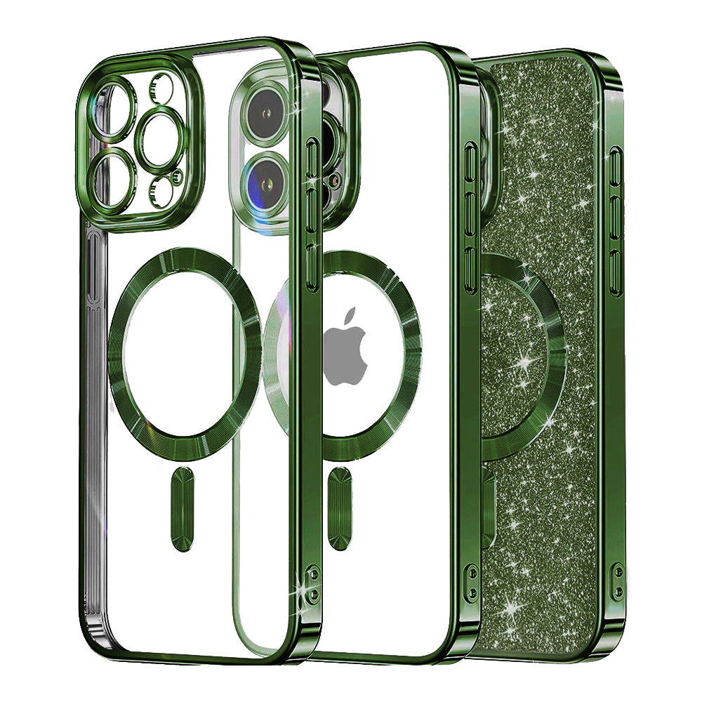 MagSafe Case for Apple iPhone 16 Pro Max, Techsuit, Luxury Glitter, Dark Green