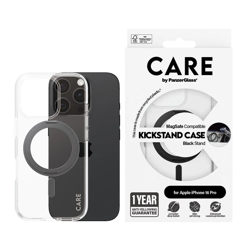 MagSafe tok Apple iPhone 16 Pro-hoz, PanzerGlass, Állványos funkció, Fekete átlátszó
