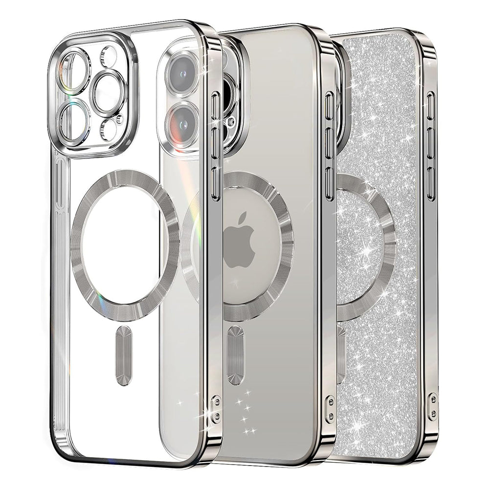 MagSafe Case for Apple iPhone 16 Pro, Techsuit, Luxury Glitter, Silver