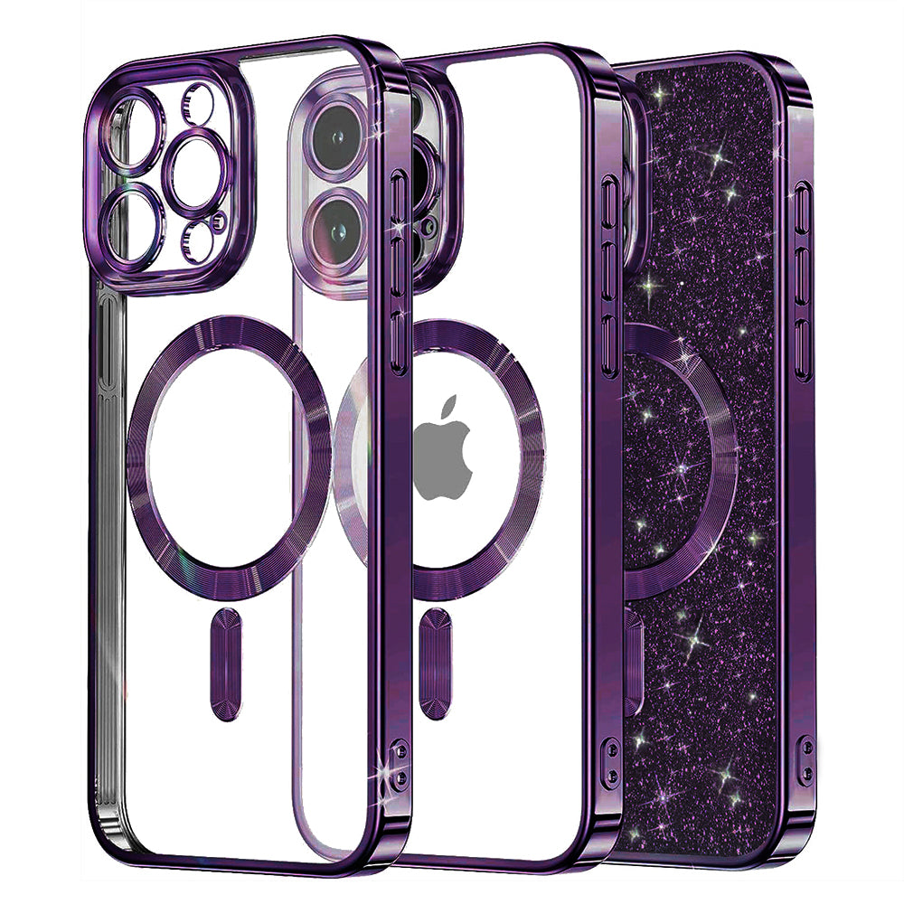 MagSafe tok Apple iPhone 16 Pro-hoz, Techsuit, Luxury Glitter, Sötét lila